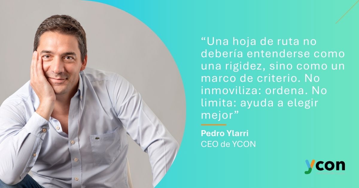 Retrato de Pedro Ylarri con una cita sobre GoPlan y la importancia de una hoja de ruta de marketing como marco de criterio para tomar mejores decisiones.